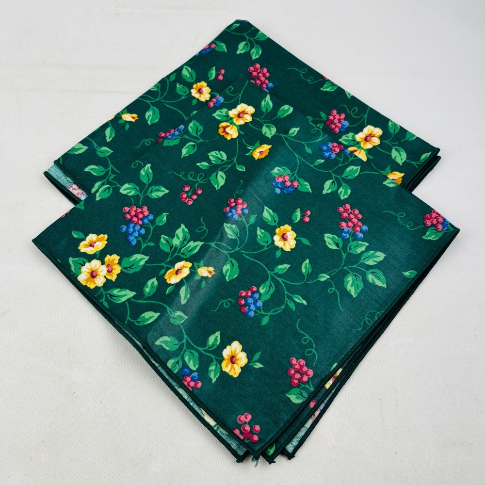 Longaberger Emerald Vine‎ Napkins Set of 2 Green Floral Cotton 17x17 USA Flaws